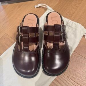 Loewe Burgundy Double-Strap Leather Mules